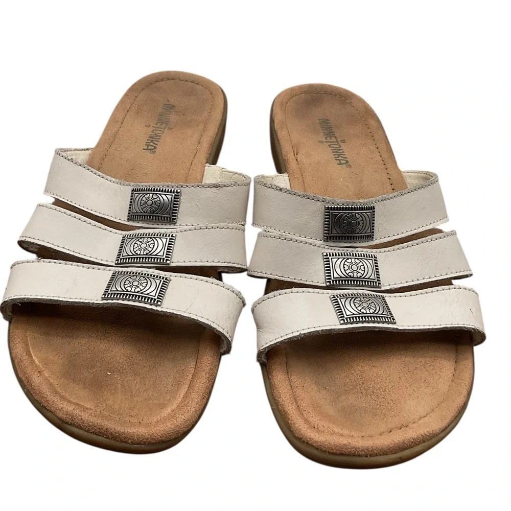 Minnetonka White leather Sandals‎ Slip-On Comfort size 8